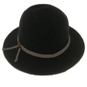 Boiled Wool Brim Hat with Tie and Buttons Accent one size